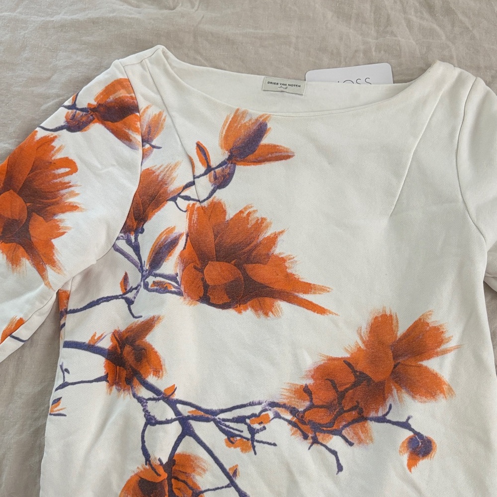 Dries Van Noten White and Orange Floral Blouse